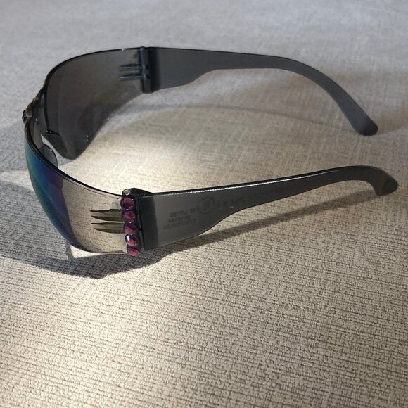 Purple Swarovski Crystals on Gold and Blue Mirror Sunglasses - Unique - unisex - Picture 4 of 13